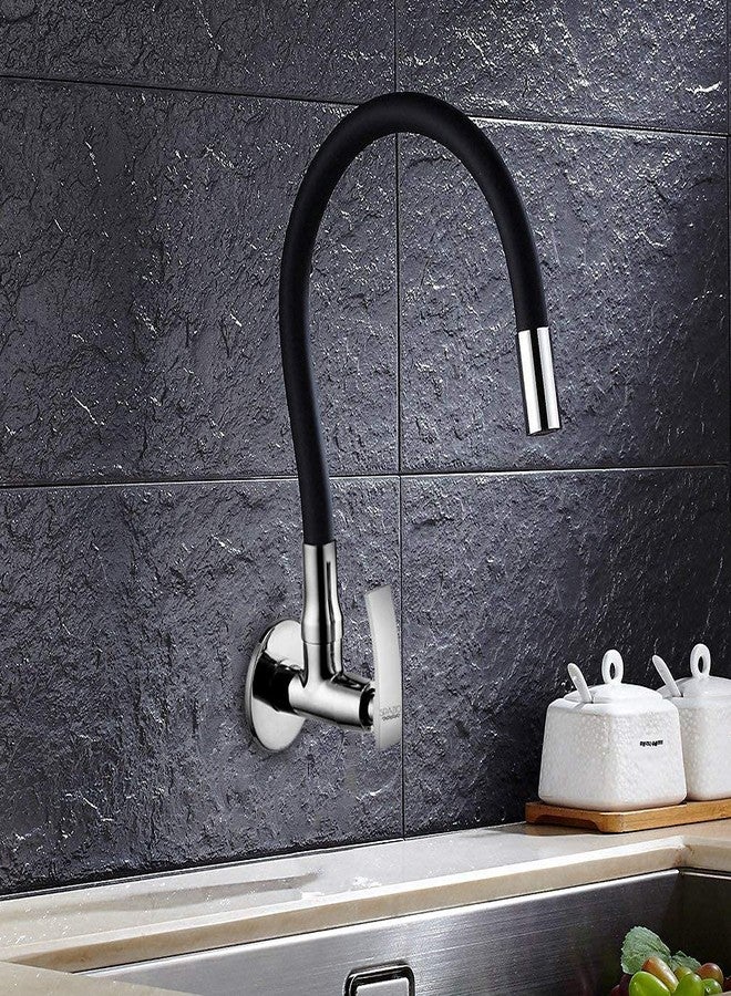 SPAZIO Pulse SmartBuy Brass Sink Cock/Sink Faucet with Flexible Swivel Spout - Flxo Play (with 360 Degree Flexible Silicon Hose & Single Flow Pattern) Hot/Cold Water Tap with Wall Flange - Black - Image 3